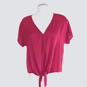 Lucky Brand pink tie front short sleeved blouse size small